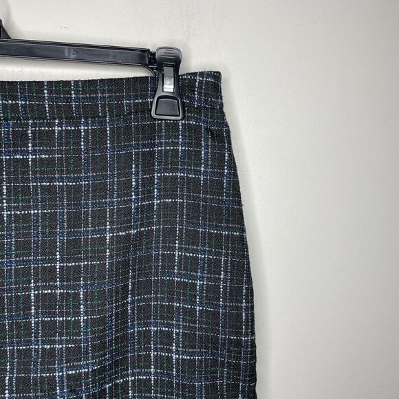 LOFT Skirt Womens 0 Black Plaid Tweed Short Career Rear Slit - Picture 2 of 6